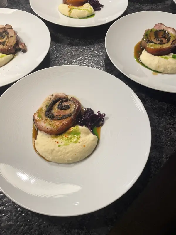 Modern French dish prepared by Le Comptoir private chef in Guernsey